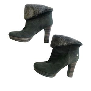 UGG Dandylion Black Suede Fur Cuff Ankle Booties 5.5